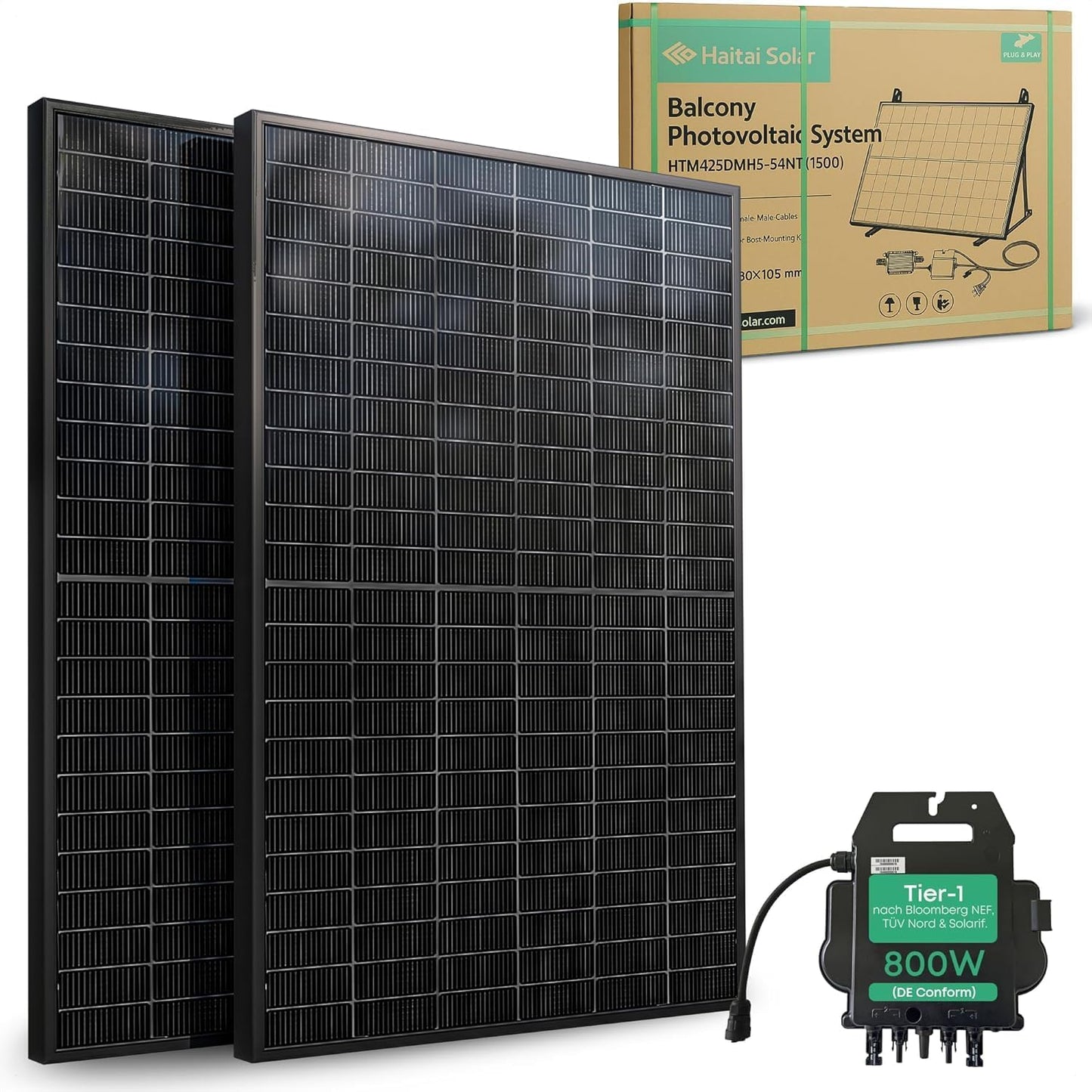Zonnepanelen met stekker - 2x Full-Black & Dubbelzijdig 425WP + 800W/600W Micro Omvormer met Montage set